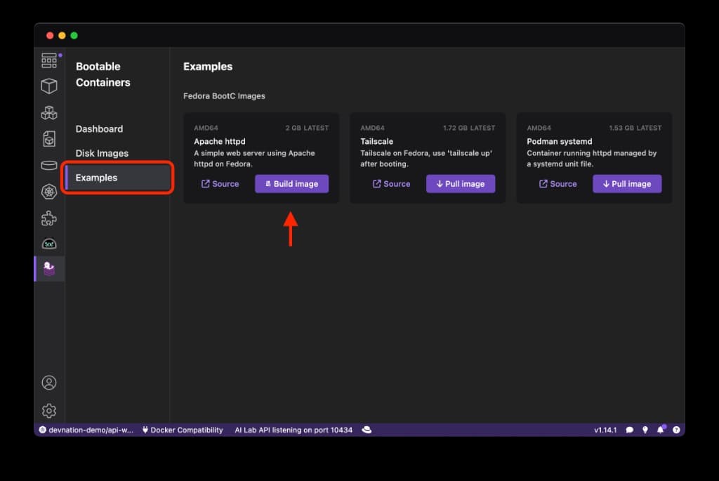 Building a disk image using the Podman Desktop bootable containers extension