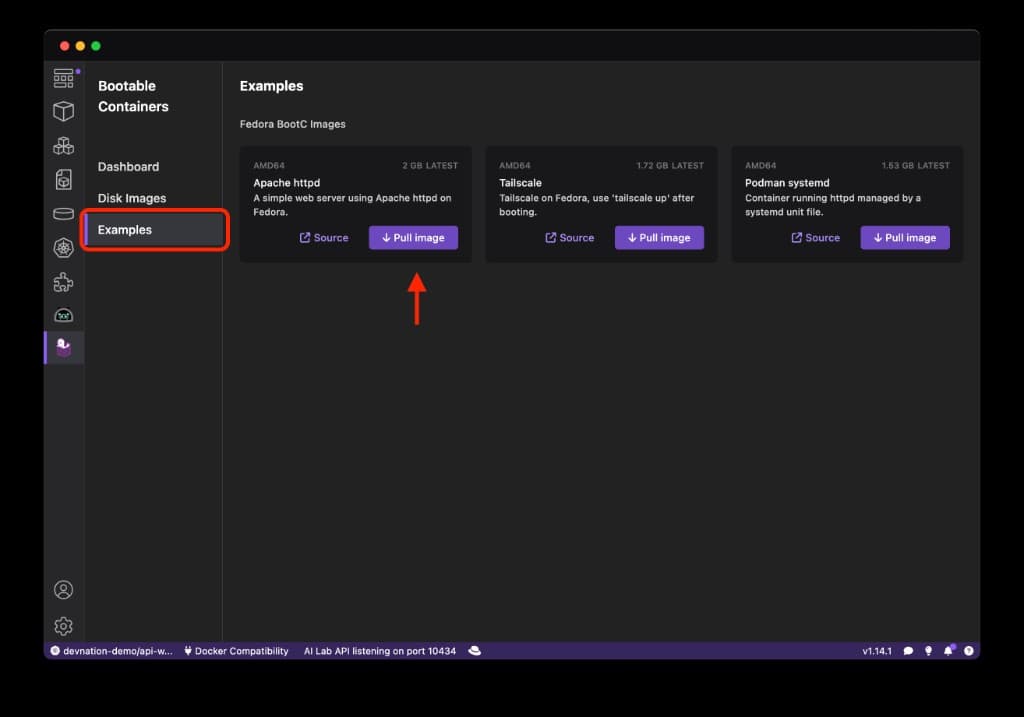 Pulling a pre-built bootable container image from the Quay.io registry