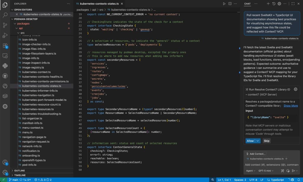 The Context7 MCP server pulling up-to-date technical documentation in an IDE