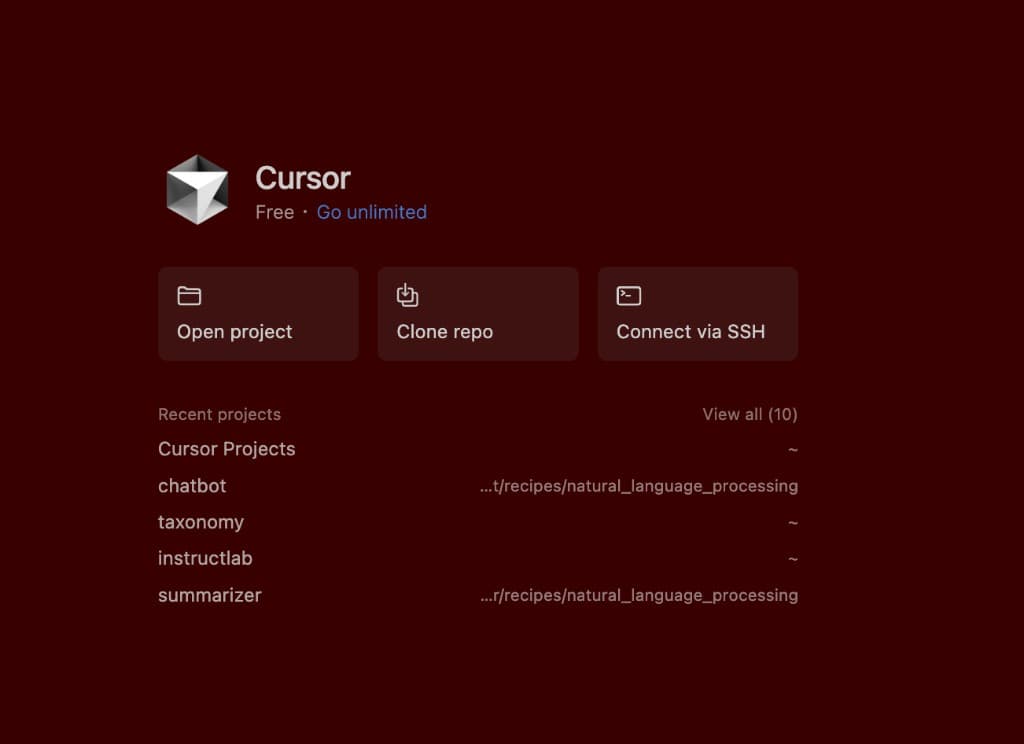 Cursor's AI agent generating code changes for a project based on a natural language prompt